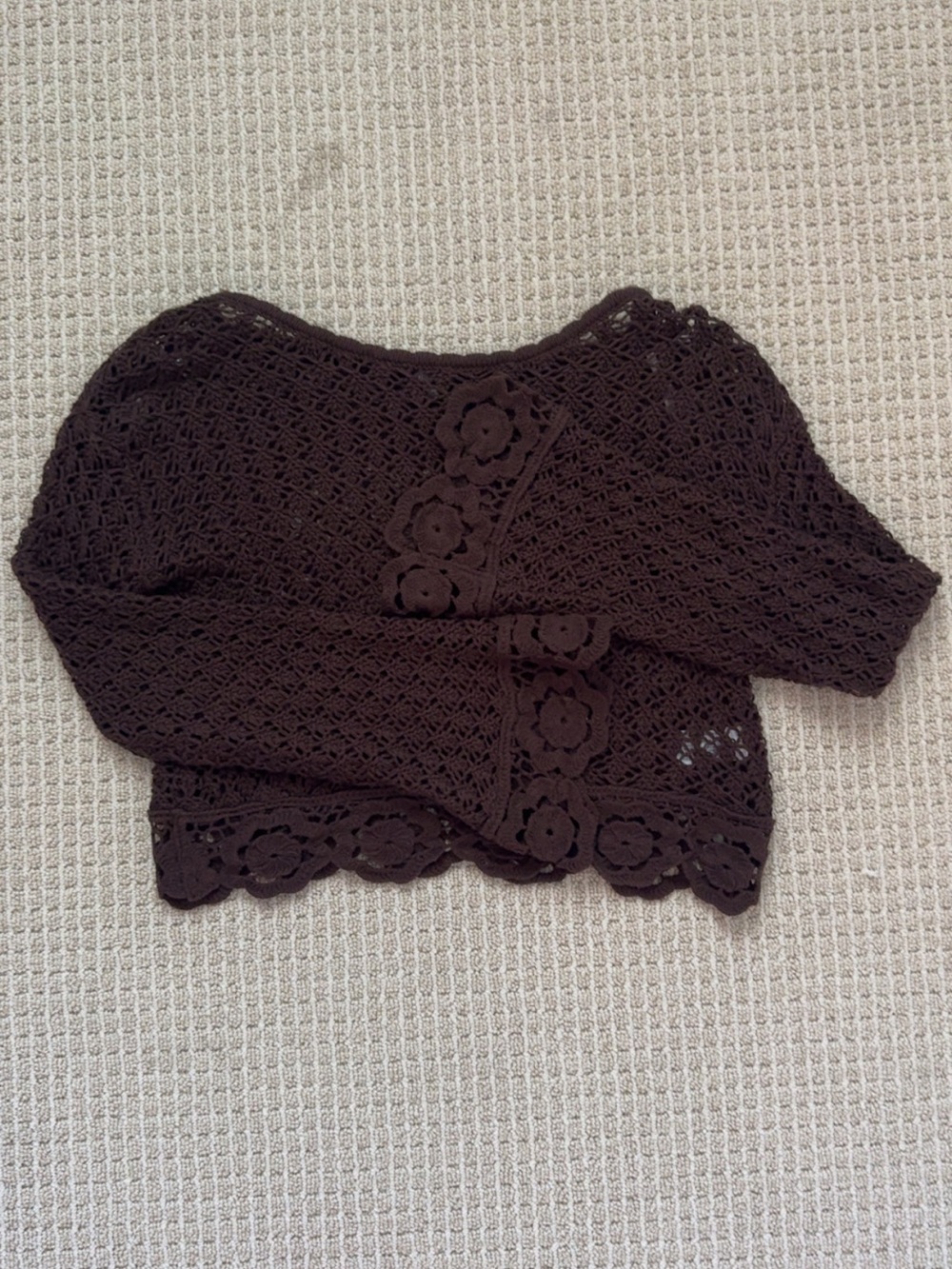 wild fable Brown Crochet Floral-Trim Cardigan